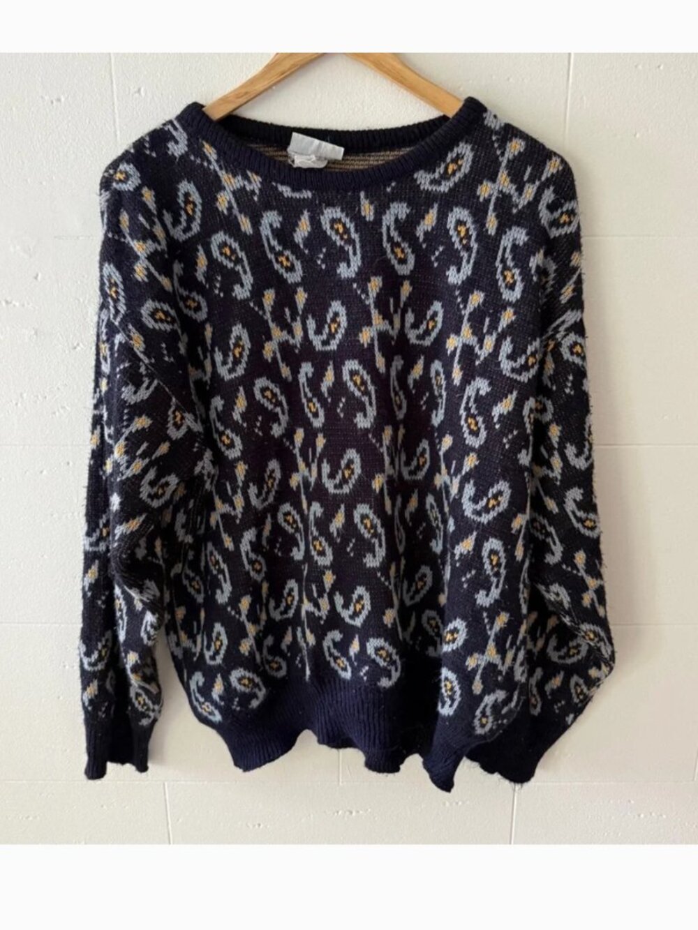 Vintage Le Château | Navy Patterned Sweater | Retro Knit Pullover | Size Medium
